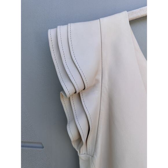 HOTEL PARTICULIER 100% Leather Bodycon Dress Ruffle Sleeves Minimalist Sz M - Picture 9 of 10